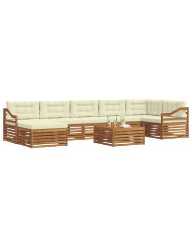 Set divani 8 pcs Naturale e Crema Legno di Acacia Massello