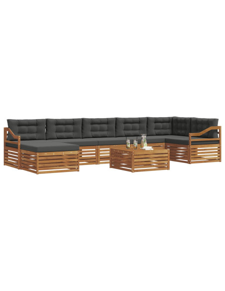 Set divani 8 pcs Naturale e Antracite Legno di Acacia Massello