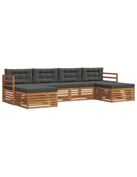 Set divani 6 pcs Naturale e Antracite Legno di Acacia Massello