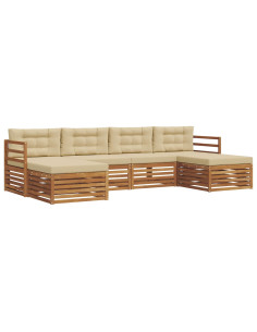 Set divani 6 pcs Naturale e Beige Legno di Acacia Massello 2