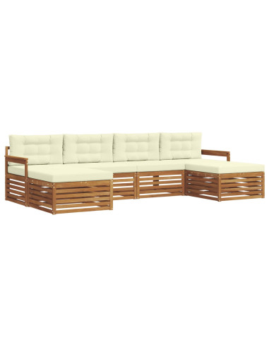 Set divani 6 pcs Naturale e Crema Legno di Acacia Massello