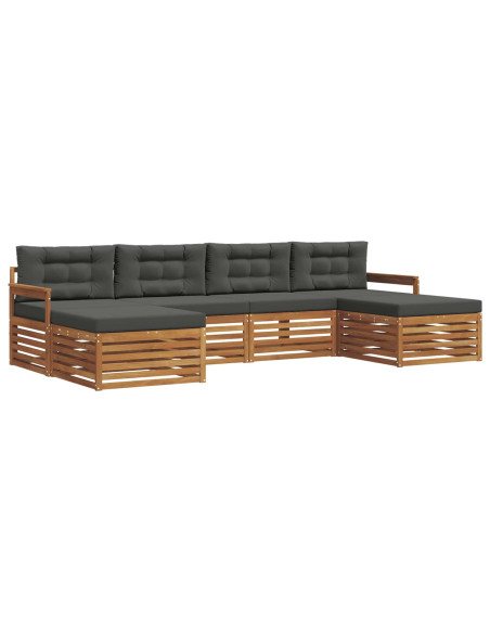 Set divani 6 pcs Naturale e Antracite Legno di Acacia Massello