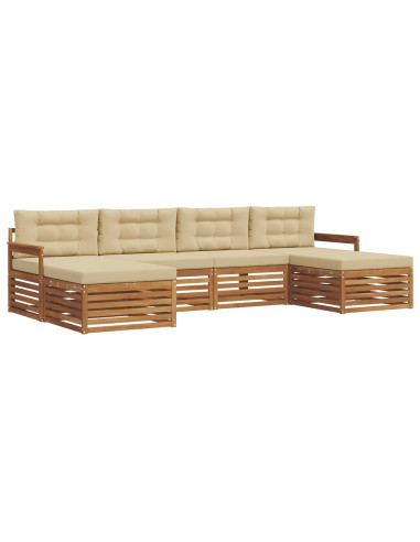 Set divani 6 pcs Naturale e Beige Legno di Acacia Massello