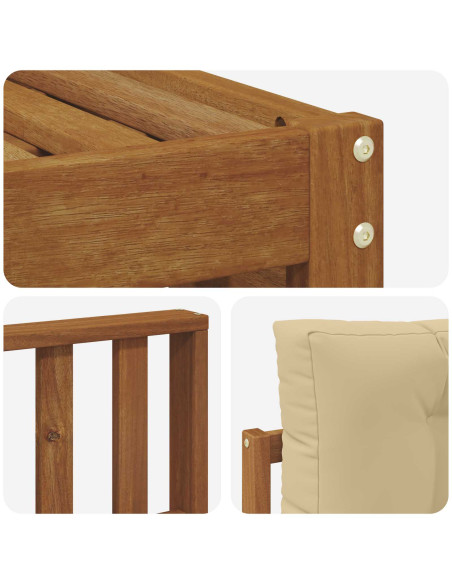 Set divani 6 pcs Naturale e Beige Legno di Acacia Massello