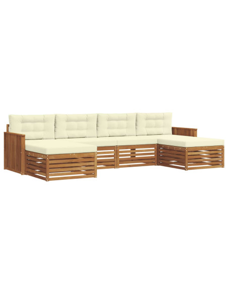 Set divani 6 pcs Naturale e Crema Legno di Acacia Massello