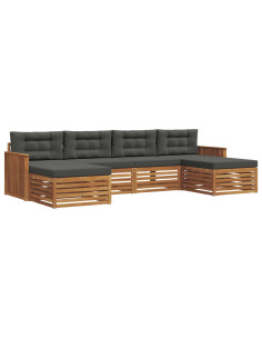 Set divani 6 pcs Naturale e Antracite Legno di Acacia Massello 2