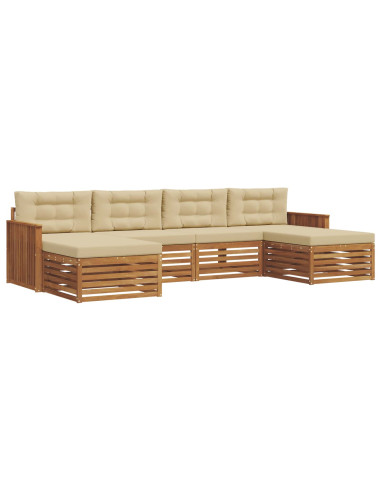 Set divani 6 pcs Naturale e Beige Legno di Acacia Massello