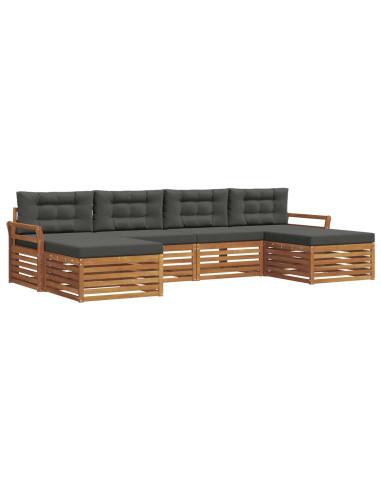 Set divani 6 pcs Naturale e Antracite Legno di Acacia Massello