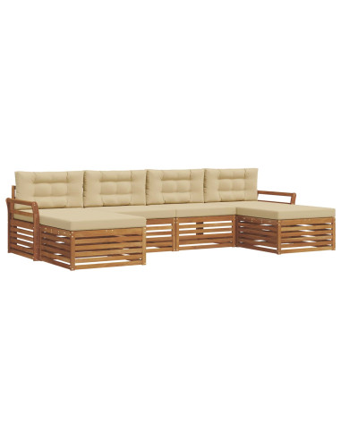 Set divani 6 pcs Naturale e Beige Legno di Acacia Massello