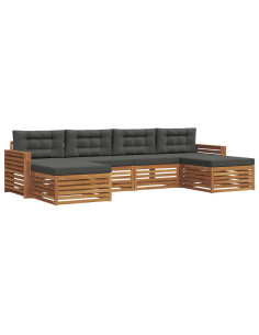 Set divani 6 pcs Naturale e Antracite Legno di Acacia Massello 2