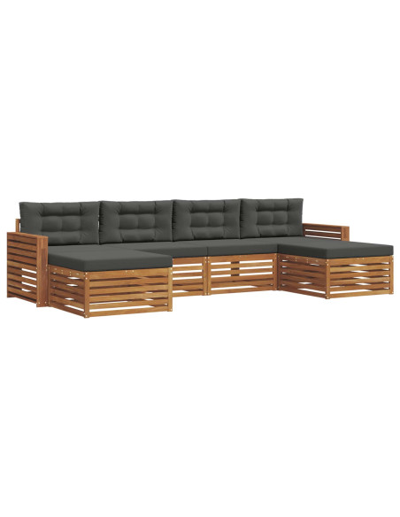 Set divani 6 pcs Naturale e Antracite Legno di Acacia Massello