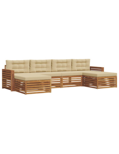 Set divani 6 pcs Naturale e Beige Legno di Acacia Massello