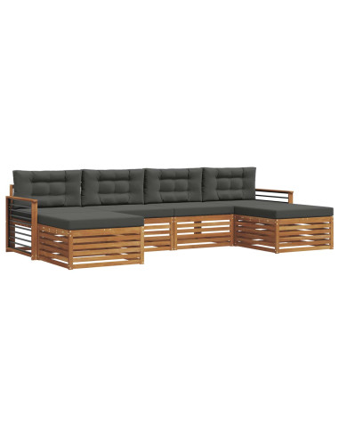 Set divani 6 pcs Naturale e Antracite Legno di Acacia Massello