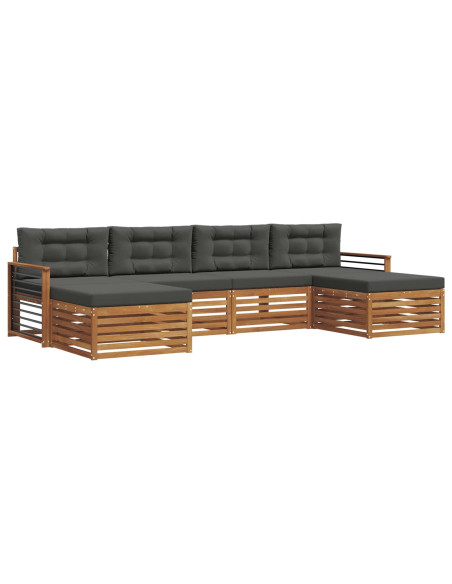 Set divani 6 pcs Naturale e Antracite Legno di Acacia Massello
