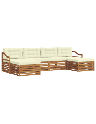 Set divani 6 pcs Naturale e Crema Legno di Acacia Massello