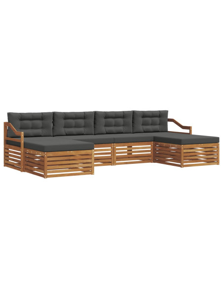 Set divani 6 pcs Naturale e Antracite Legno di Acacia Massello