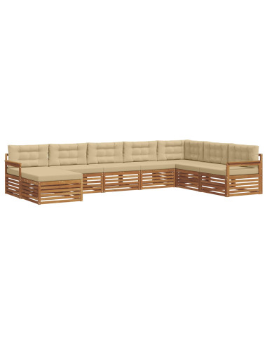 Set divani 8 pcs Naturale e Beige Legno di Acacia Massello