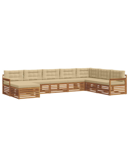 Set divani 8 pcs Naturale e Beige Legno di Acacia Massello