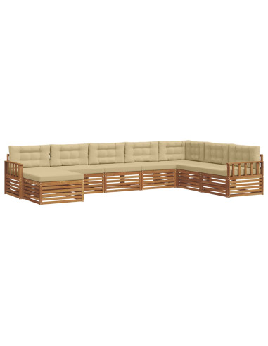 Set divani 8 pcs Naturale e Beige Legno di Acacia Massello