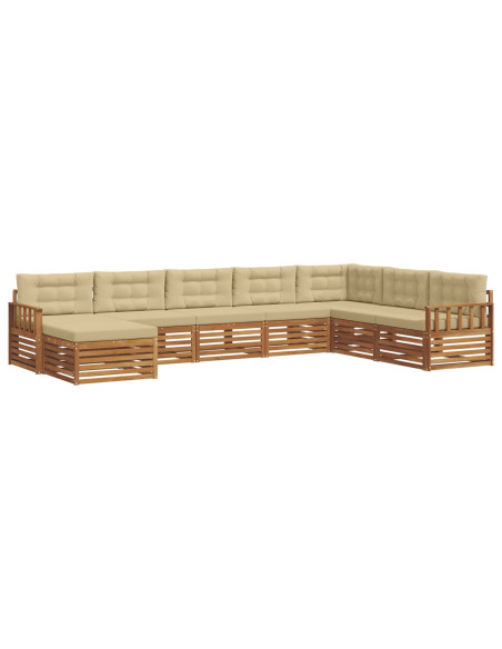 Set divani 8 pcs Naturale e Beige Legno di Acacia Massello