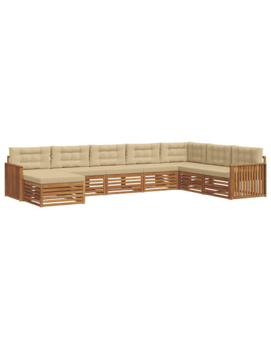 Set divani 8 pcs Naturale e Beige Legno di Acacia Massello