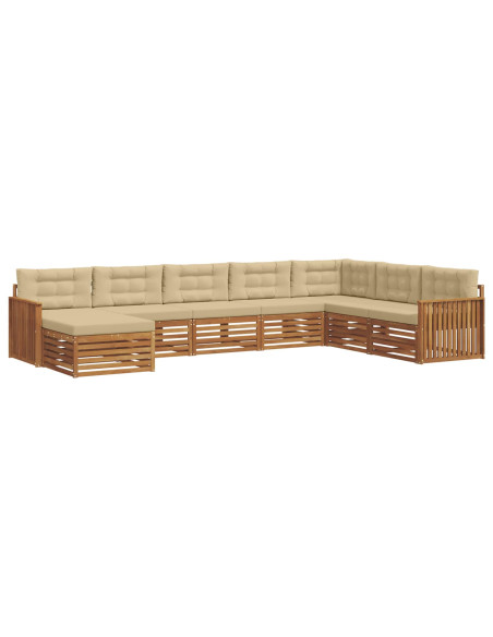 Set divani 8 pcs Naturale e Beige Legno di Acacia Massello