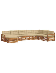 Set divani 8 pcs Naturale e Beige Legno di Acacia Massello 2