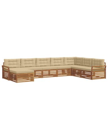 Set divani 8 pcs Naturale e Beige Legno di Acacia Massello