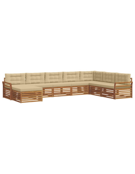 Set divani 8 pcs Naturale e Beige Legno di Acacia Massello