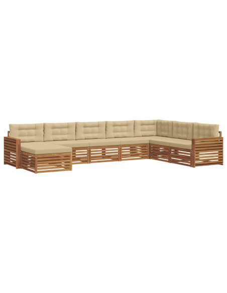 Set divani 8 pcs Naturale e Beige Legno di Acacia Massello