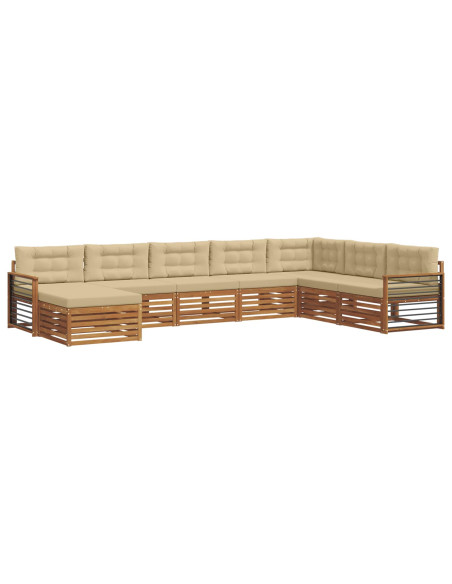 Set divani 8 pcs Naturale e Beige Legno di Acacia Massello