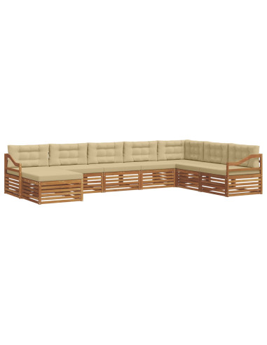Set divani 8 pcs Naturale e Beige Legno di Acacia Massello