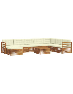 Set divani 9 pcs Naturale e Crema Legno di Acacia Massello 2