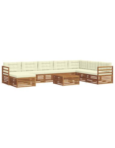 Set divani 9 pcs Naturale e Crema Legno di Acacia Massello