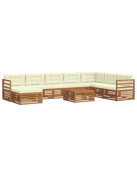 Set divani 9 pcs Naturale e Crema Legno di Acacia Massello