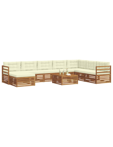 Set divani 9 pcs Naturale e Crema Legno di Acacia Massello