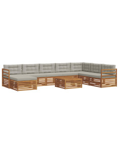 Set divani con cuscino 9 pcs Grigio Naturale e Chiaro 2