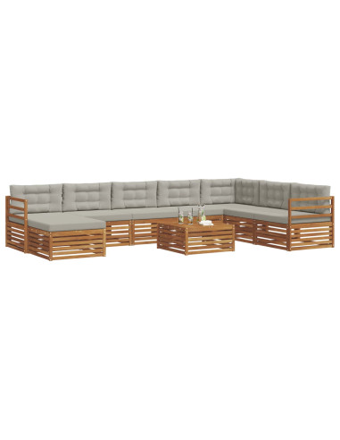 Set divani con cuscino 9 pcs Grigio Naturale e Chiaro