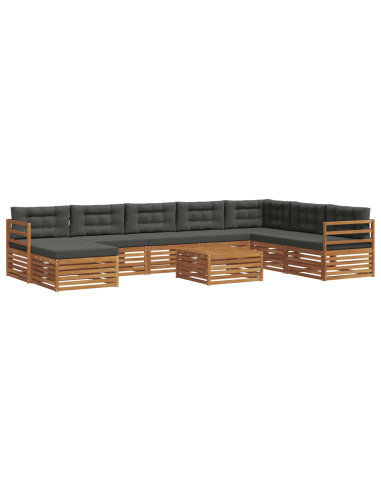 Set divani 9 pcs Naturale e Antracite Legno di Acacia Massello