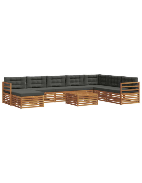 Set divani 9 pcs Naturale e Antracite Legno di Acacia Massello
