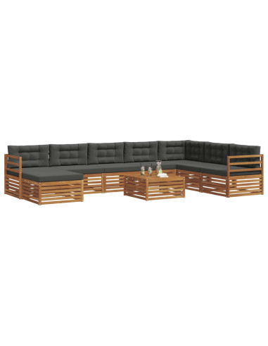 Set divani 9 pcs Naturale e Antracite Legno di Acacia Massello