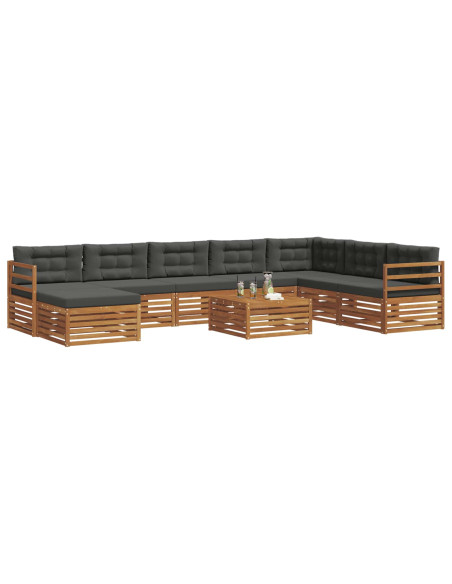 Set divani 9 pcs Naturale e Antracite Legno di Acacia Massello