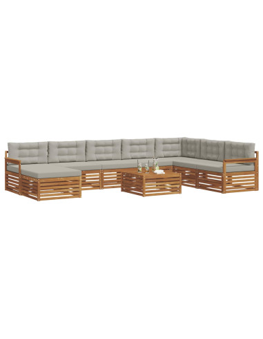 Set divani con cuscino 9 pcs Grigio Naturale e Chiaro
