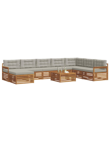 Set divani con cuscino 9 pcs Grigio Naturale e Chiaro