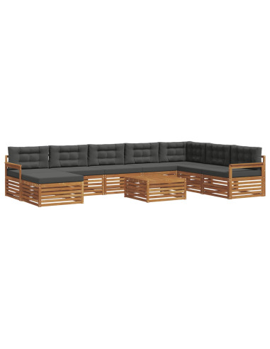 Set divani 9 pcs Naturale e Antracite Legno di Acacia Massello