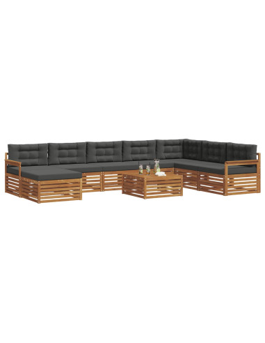 Set divani 9 pcs Naturale e Antracite Legno di Acacia Massello