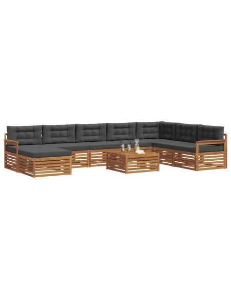 Set divani 9 pcs Naturale e Antracite Legno di Acacia Massello