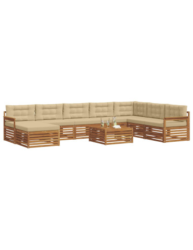Set divani 9 pcs Naturale e Beige Legno di Acacia Massello