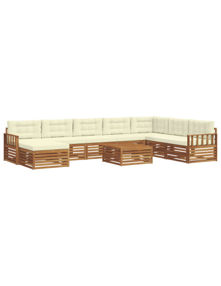 Set divani 9 pcs Naturale e Crema Legno di Acacia Massello