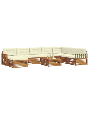 Set divani 9 pcs Naturale e Crema Legno di Acacia Massello